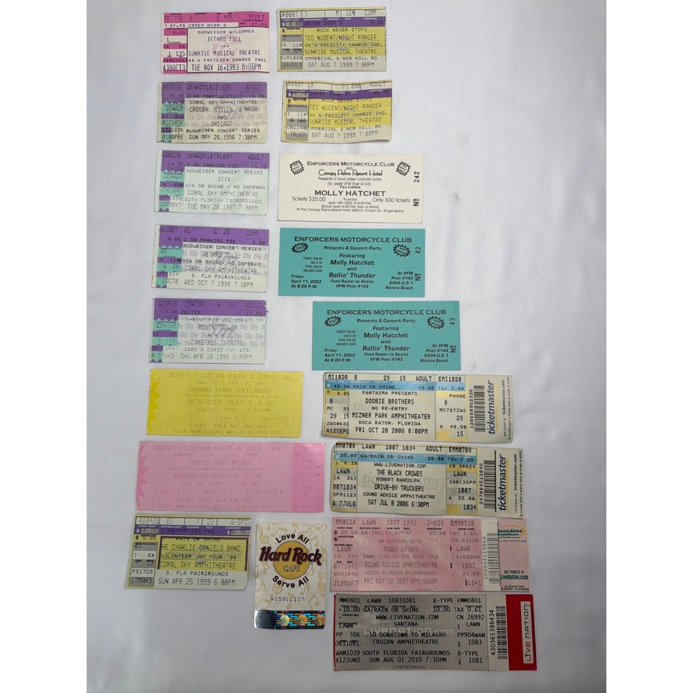 Vintage Ticket Stubs Concert Event Collection 1993-2010 Multi-Color Good
